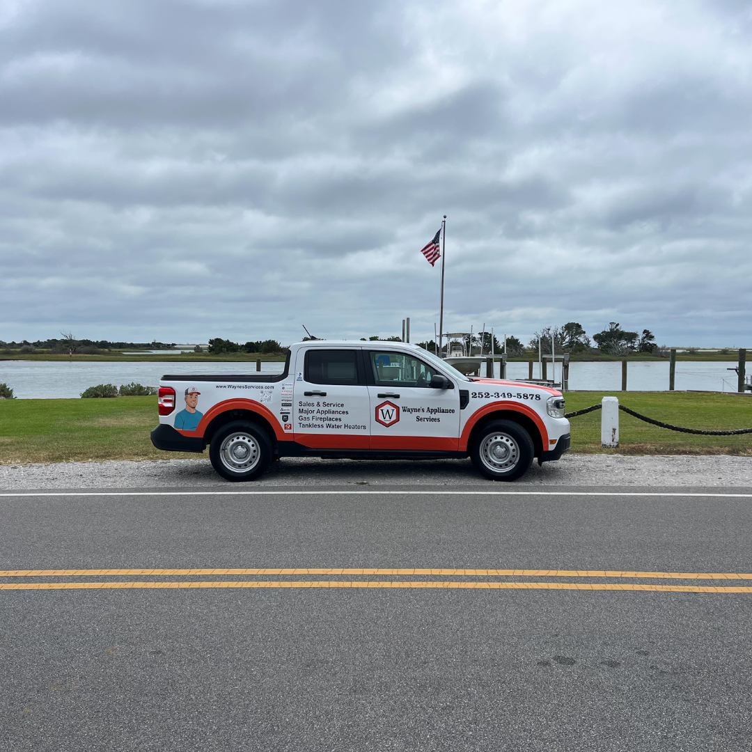 Wayne's Appliance Services work truck, a symbol of our reliable and professional service in the New Bern area.